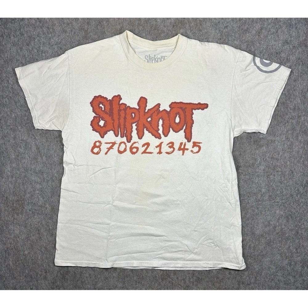 Slipknot 870621345 T Shirt Mens L Cream Double Sided Band Tee Metal Bravado